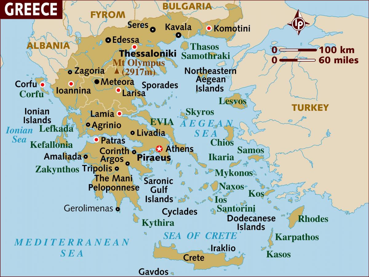 Athens on Greece map