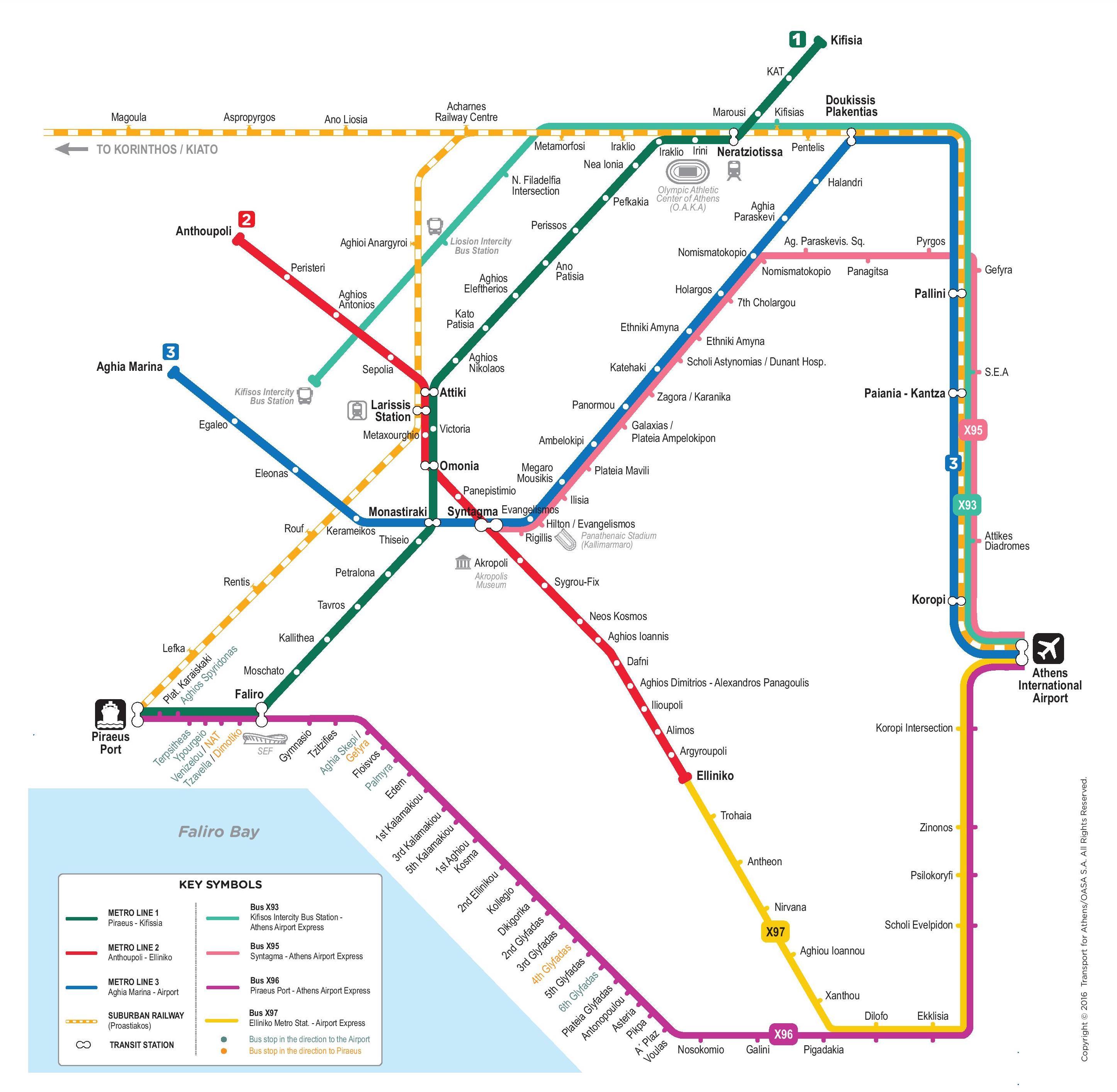 Map of Athens metro: metro lines and metro stations of Athens